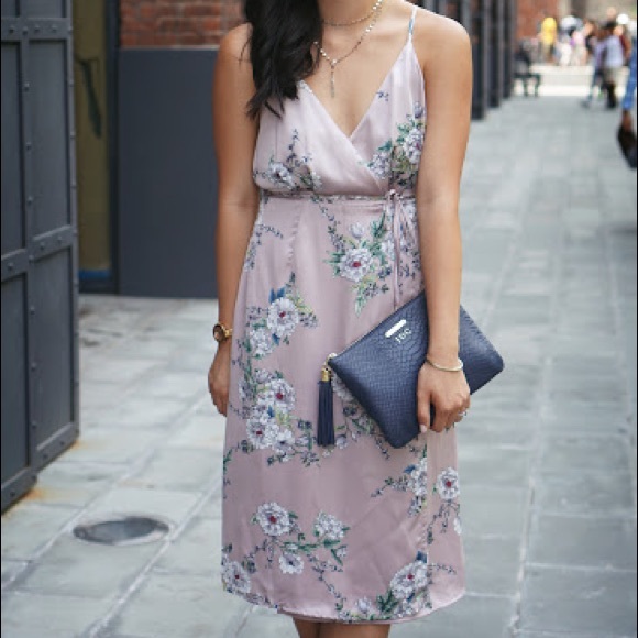 floral satin wrap dress